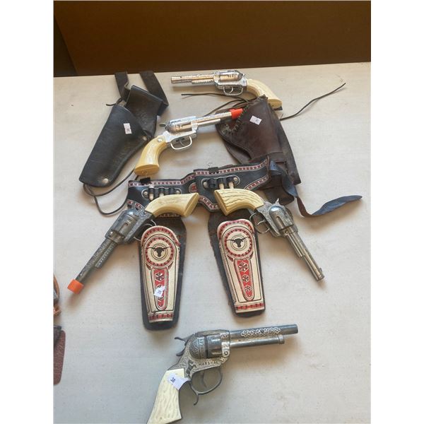 Assortment Of Vintage Collectable Capguns With Leather Holsters (Sold As Is)