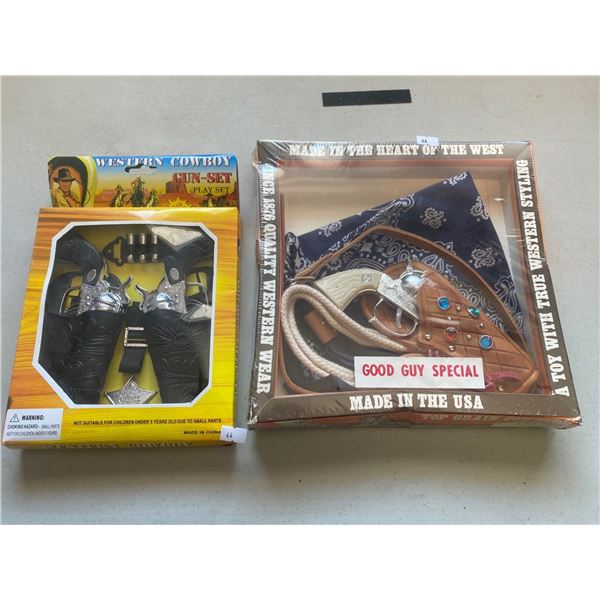 Vintage Top Grain Cowhide Holster Set New In Box And Western Cowboy Play Gun Set In Original Box