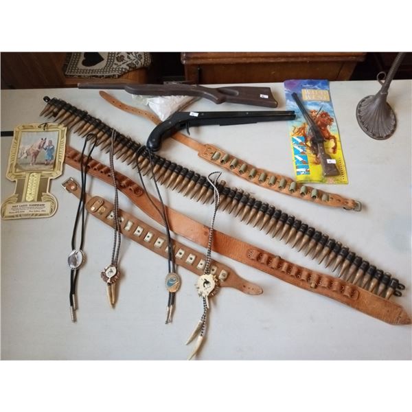 Large Assortment Of Rubber Band Guns, Leather Ammo Straps, And More