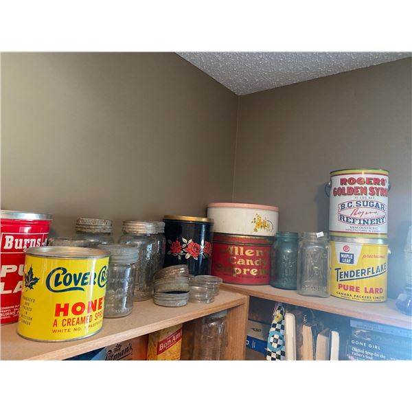 Collection Of Vintage Mason Jars And Tins