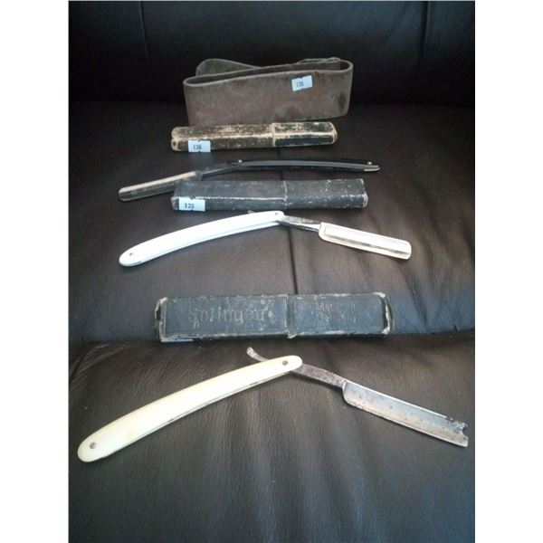 Collection Of Antique Straight Razors And Leather Strip