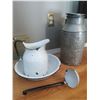 Image 1 : Antique Metal Milk Jug With Enammel Pitcher And Wash Basin