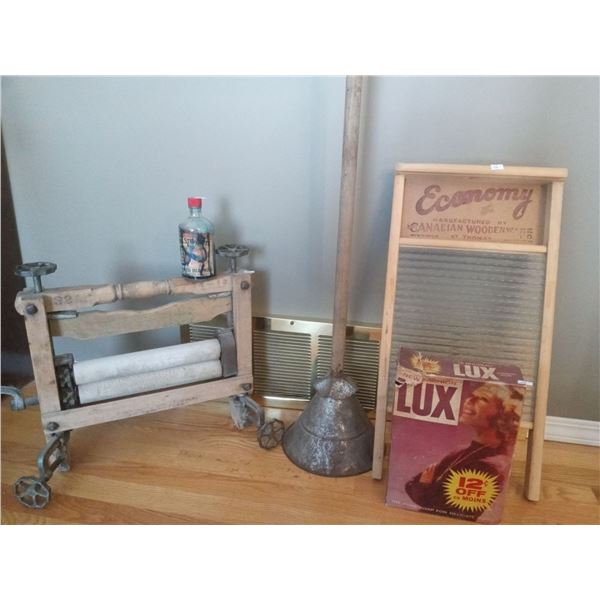 Collection Of Antique Washing Supplies With Liquid Blue