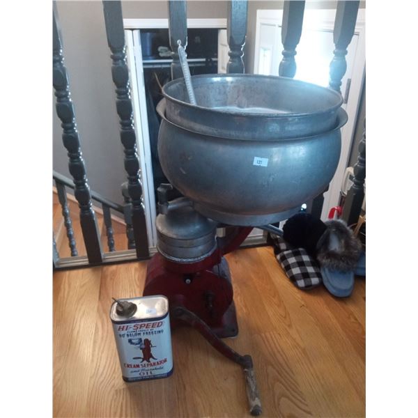 Vintage Cream Separator With Oil Jug And Milk Thermometer