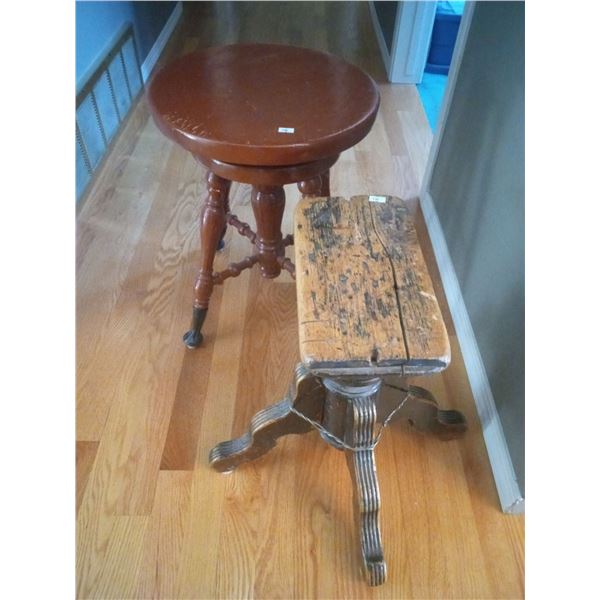 Set Of Antique Piano Stools ( One Has Been Painted)