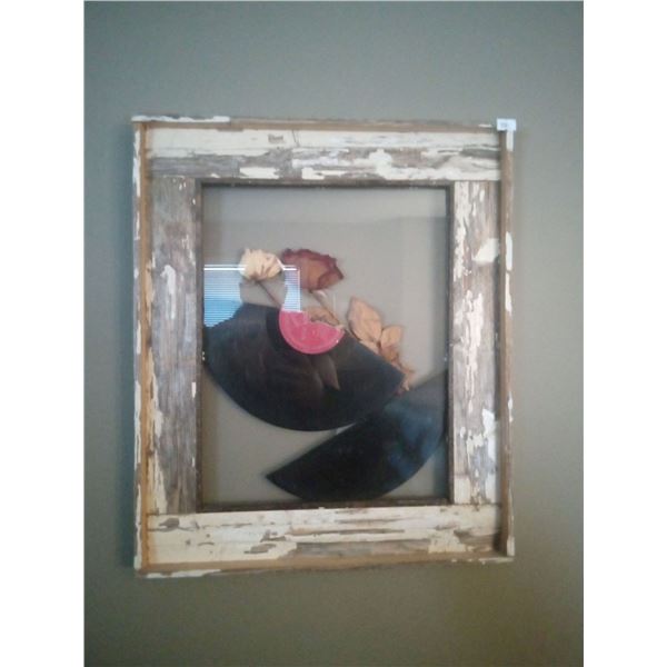 Record And Roses Decorative Wall Distplay In Vintage Frame