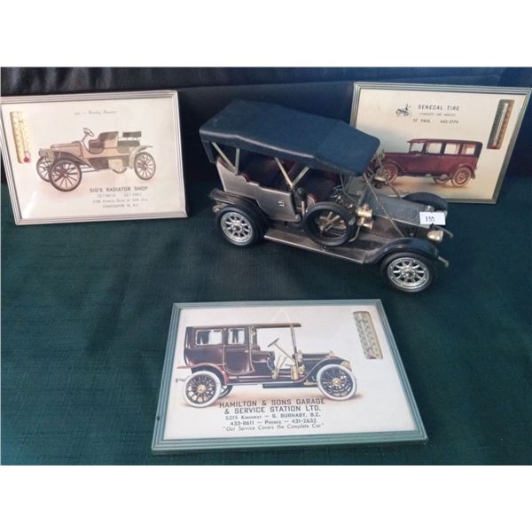 Antique Car Transistor Radio With Decorative Thermometers