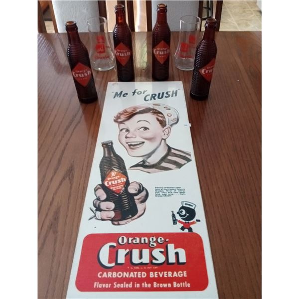 Set Of Vintage Orange Crush Bottles And Poster