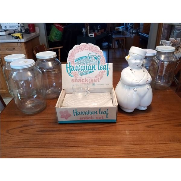 Hawaiian Leaf Snack Set With Large Glass Jars And Cookie Jar