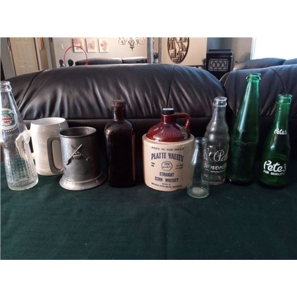 Collection Of Vintage Mugs And Bottles
