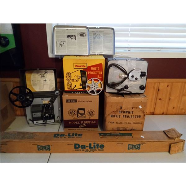 Two Projectors  And Movie Reel With Projector Screen