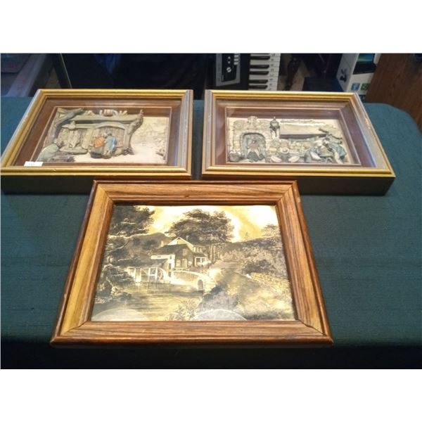 Set Of 3D Framed Art And Gold Painting