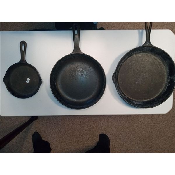 Three Vintage Cast Iron Pans