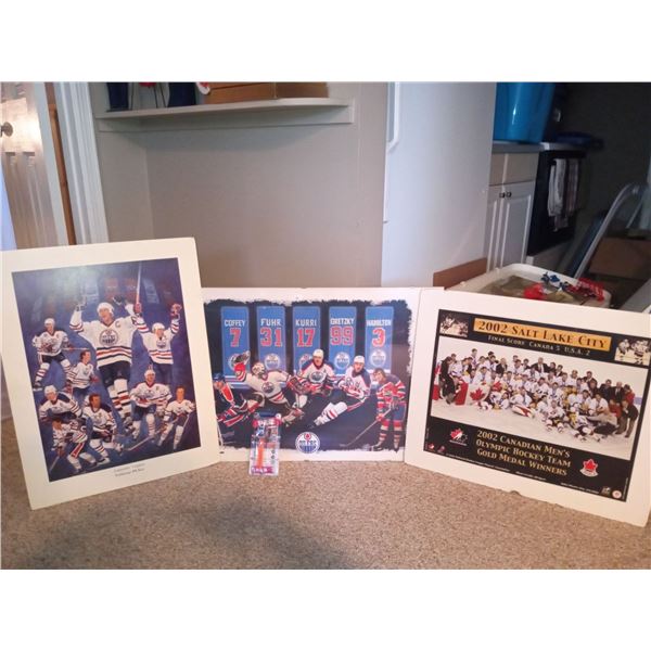 Set Of Three Canadian Hockey Posters With NHL Collectors Logo Pins And Pez Dispenser