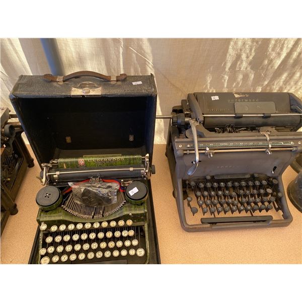 Two Antique Underwood Typewriters And Two Vintage Typewriters