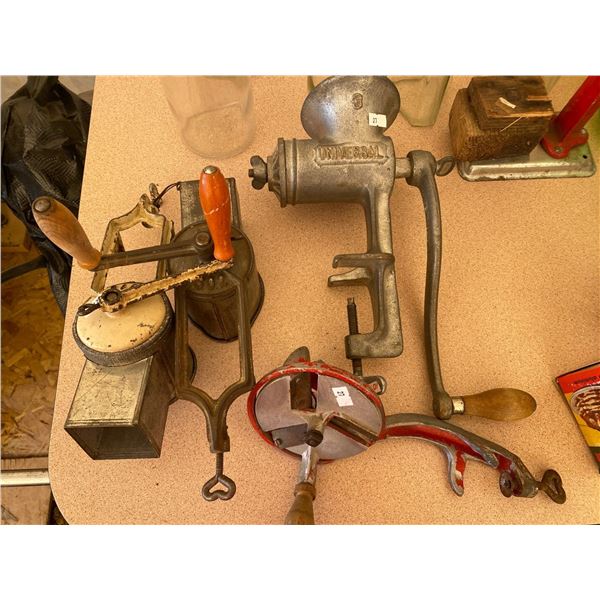 Antique Meat Grinder, Slicers, And Graters