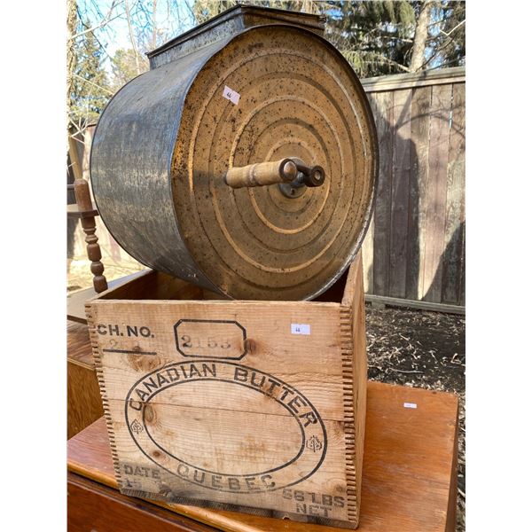 Antique Butter Churns And Butter Crate