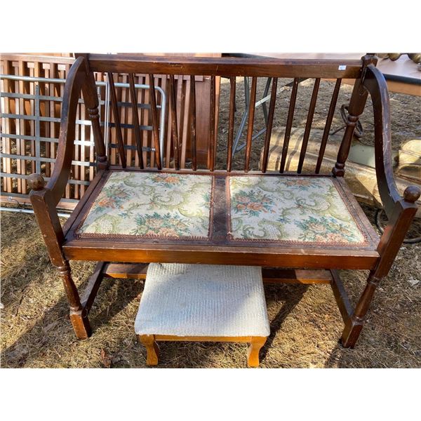 Antique Wooden Bench And Footstool