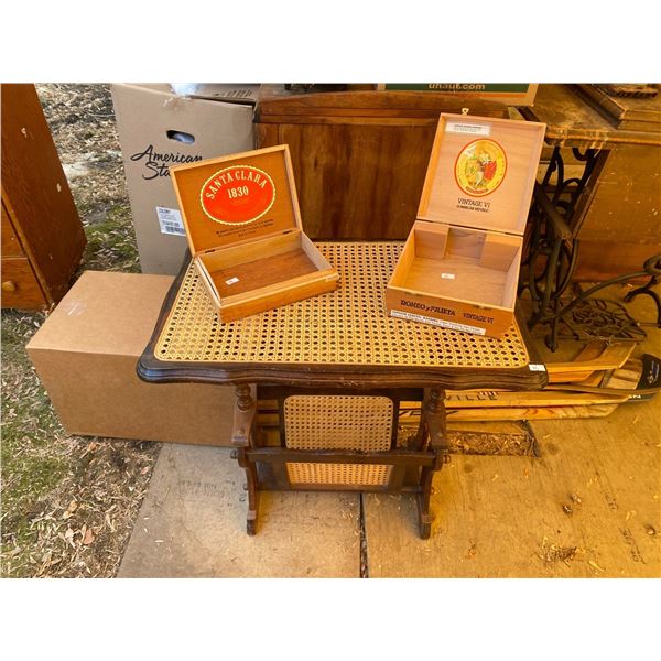 Vintage Magazine Stand And Cigar Boxes