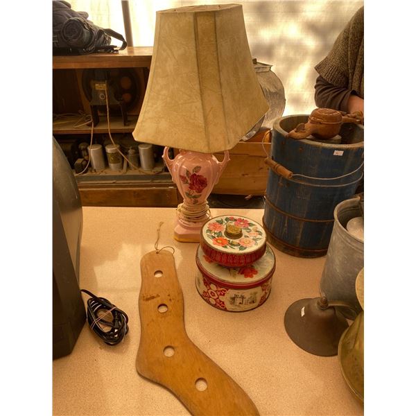 Antique Sock Dryer With lamp And Storage Tins