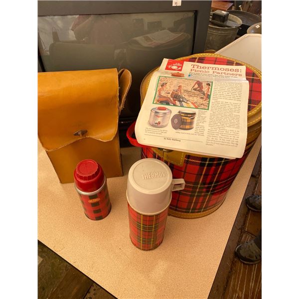 Vintage Ice Bucket With Thermoses And Leather Case
