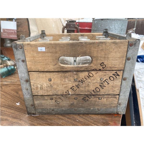 Set Of Antique Glass Bottles And Wooden Crate