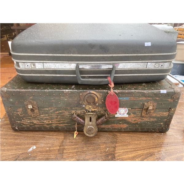 Antique Wooden Trunk And Vintage Suitcase