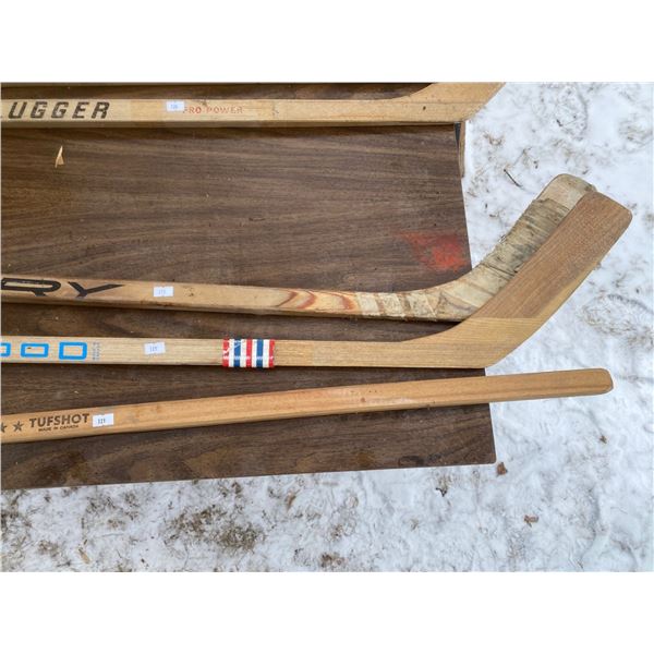 Set Of Three Vintage Wooden Hockey Sticks