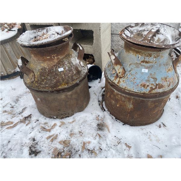 Set Of Antique Metal Milk Cans