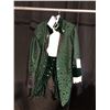 Image 1 : DARK GREEN PATTERN PANTS, JACKET AND VEST FRENCH RENAISSANCE COSTUME, DAILY RENTAL $135.00