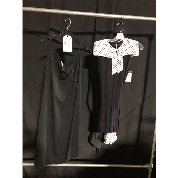 BLACK SLIP DRESS AND BLACK/WHITE POLKA DOT DRESS COSTUME, DAILY RENTAL $70.00