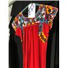 Image 2 : RED VINTAGE DRESS WITH FLORAL NECKLINE, DAILY RENTAL $65.00