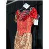 Image 2 : RED/GOLD 1893 DRESS, DAILY RENTAL $125.00