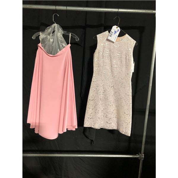 PINK SKIRT AND CREAM COCKTAIL DRESS, DAILY RENTAL $75.00