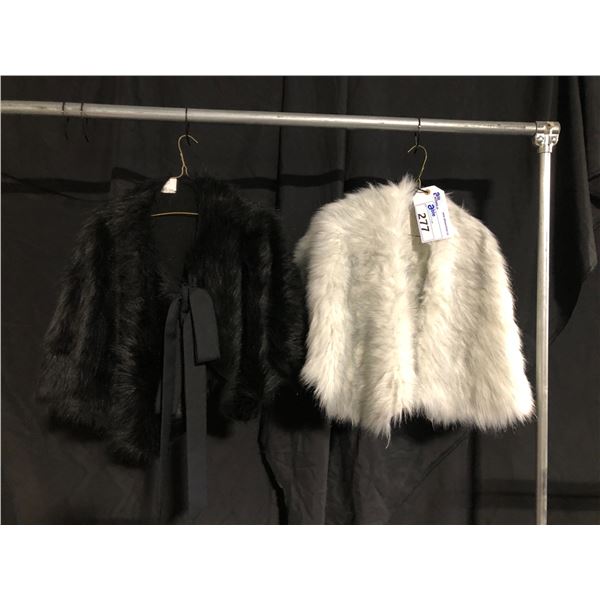 2 FAUX FUR WHITE AND BLACK SHAWLS