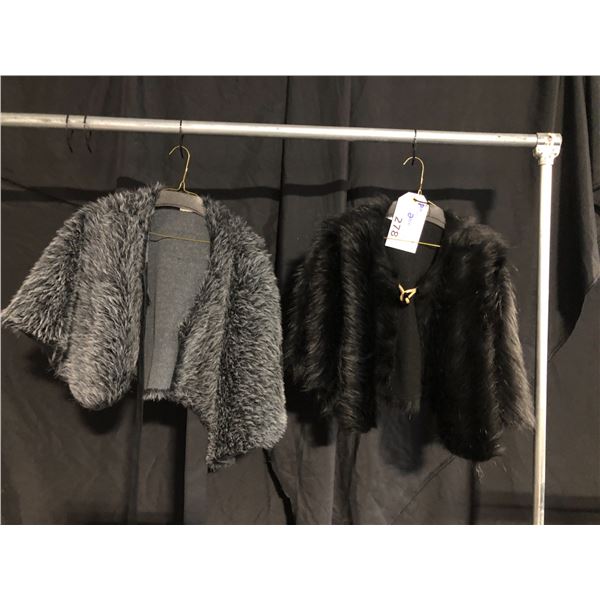 2 FAUX FUR GREY AND BLACK SHAWLS