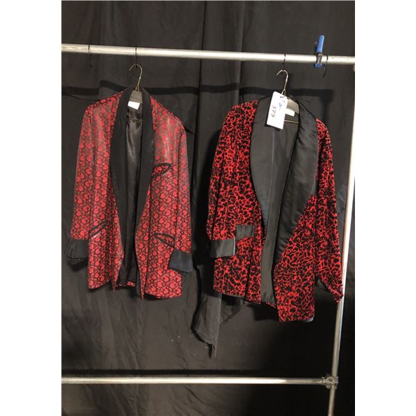 2 RED/BLACK VINTAGE SMOKING JACKETS, DAILY RENTAL $75.00