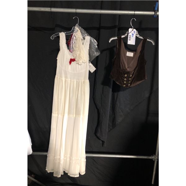 2 VINTAGE 1920'S COSTUMES, 1 WHITE DRESS, 1 BROWN VEST, DAILY RENTAL $90.00