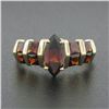 Image 2 : 14K Yellow Gold Garnet Marquise Solitaire w/ Square Faceted Channel Band Ring