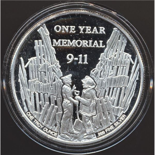 "We Will Never Forget" 9-11 One Year Anniversary .999 Fine 1 Oz. Silver Round