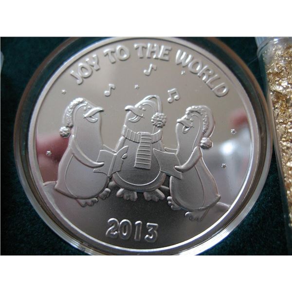 1-OZ..999 SILVER COIN CHRISTMAS PENGUINS SING JOY TO THE WORLD ENGRAVABLE 2013