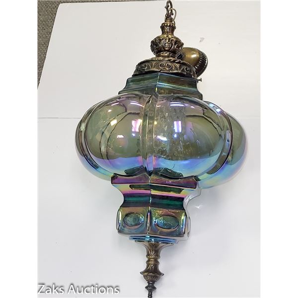 Large Purple Blue Iridescent Carnival Glass 1960s Swag Lamp