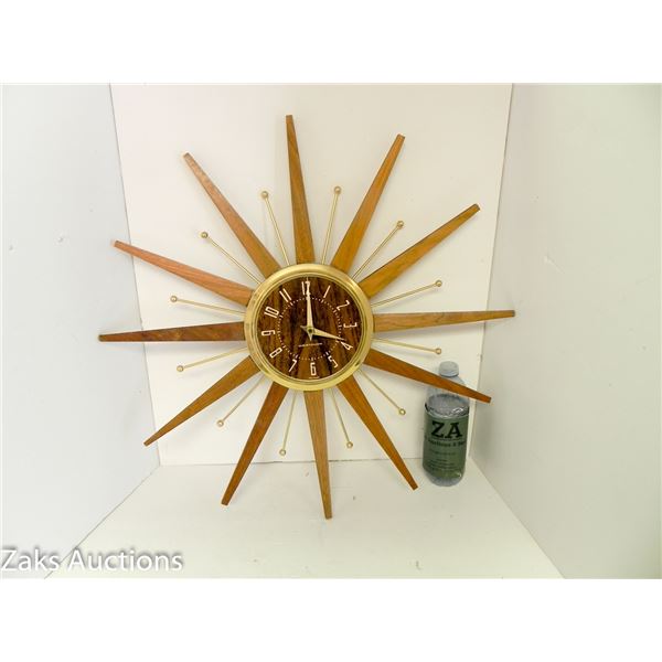 Gorgeous Teak Wooden Sunburst Westclox Wall Clock