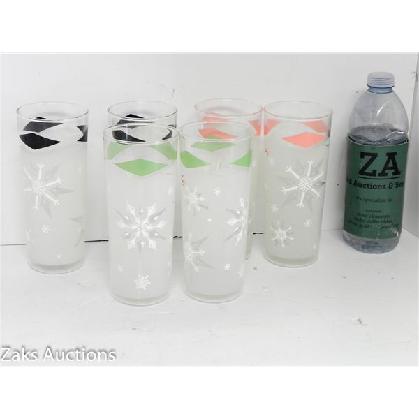 Set of 6 frosted MCM Tall Glass Tumblers