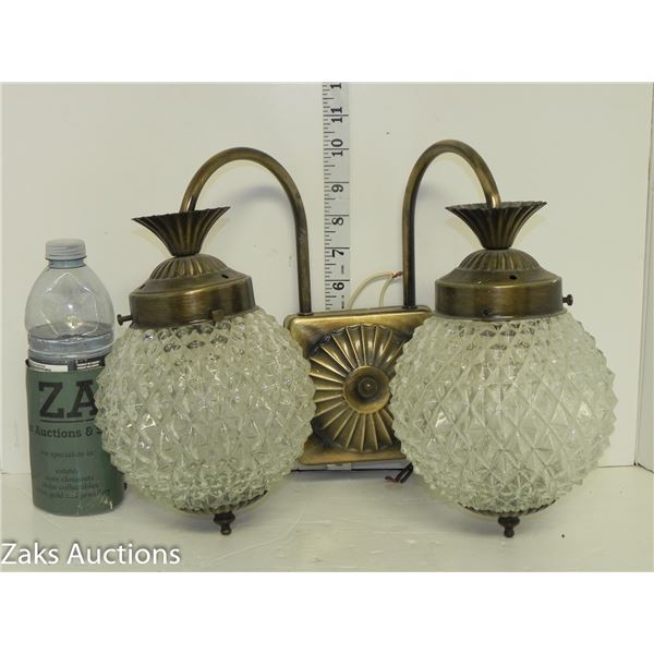 Mid Century Diamond Pattern Double Glass Light