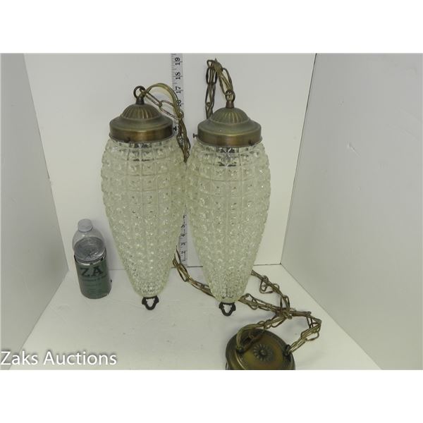 Mid Century Diamond Pattern Double Hanging Pendant Swag Light