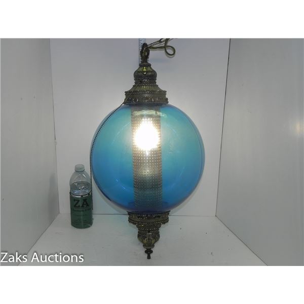 MCM Blue Glass Globe Swag Pendant Light (working)