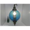 Image 1 : MCM Blue Glass Globe Swag Pendant Light (working)