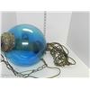 Image 8 : MCM Blue Glass Globe Swag Pendant Light (working)