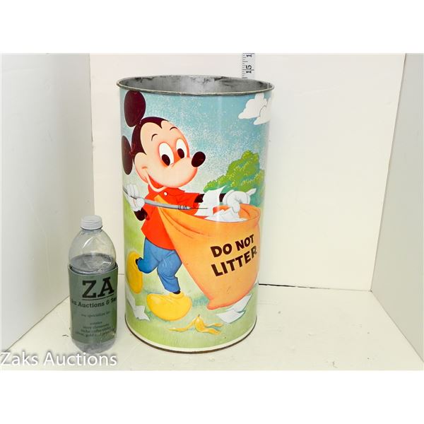 Vtg Metal Walt Disney Mickey Mouse & Donald Duck Metal Garbage Can Made in Canada by Pax